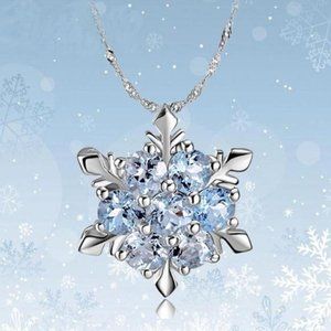 Sterling Silver & Blue Crystal Snowflake Necklace